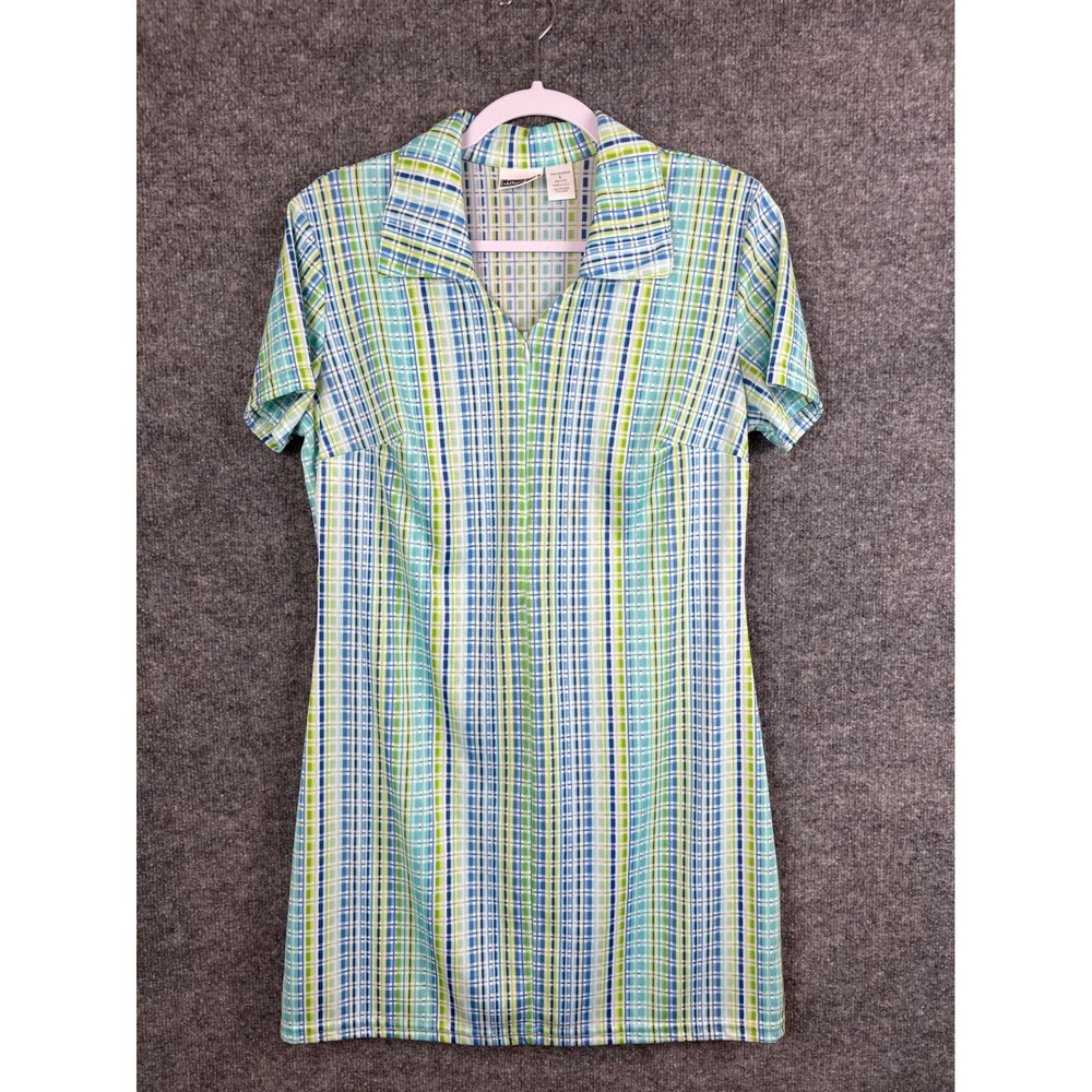 Xhilaration Plaid‎ Mini Dress Womens Large Blue Green Excellent Zip Front Collar